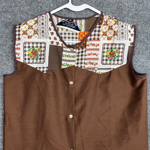 Vintage NEW‎ Smock Shirt with Patchwork Pockets Floral Brown Sleeveless shirt S - Picture 3 of 7